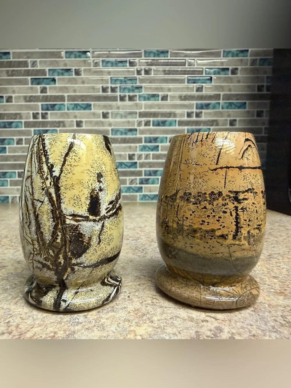 Natural Chinese Painting Stone Hand-Carved Vases